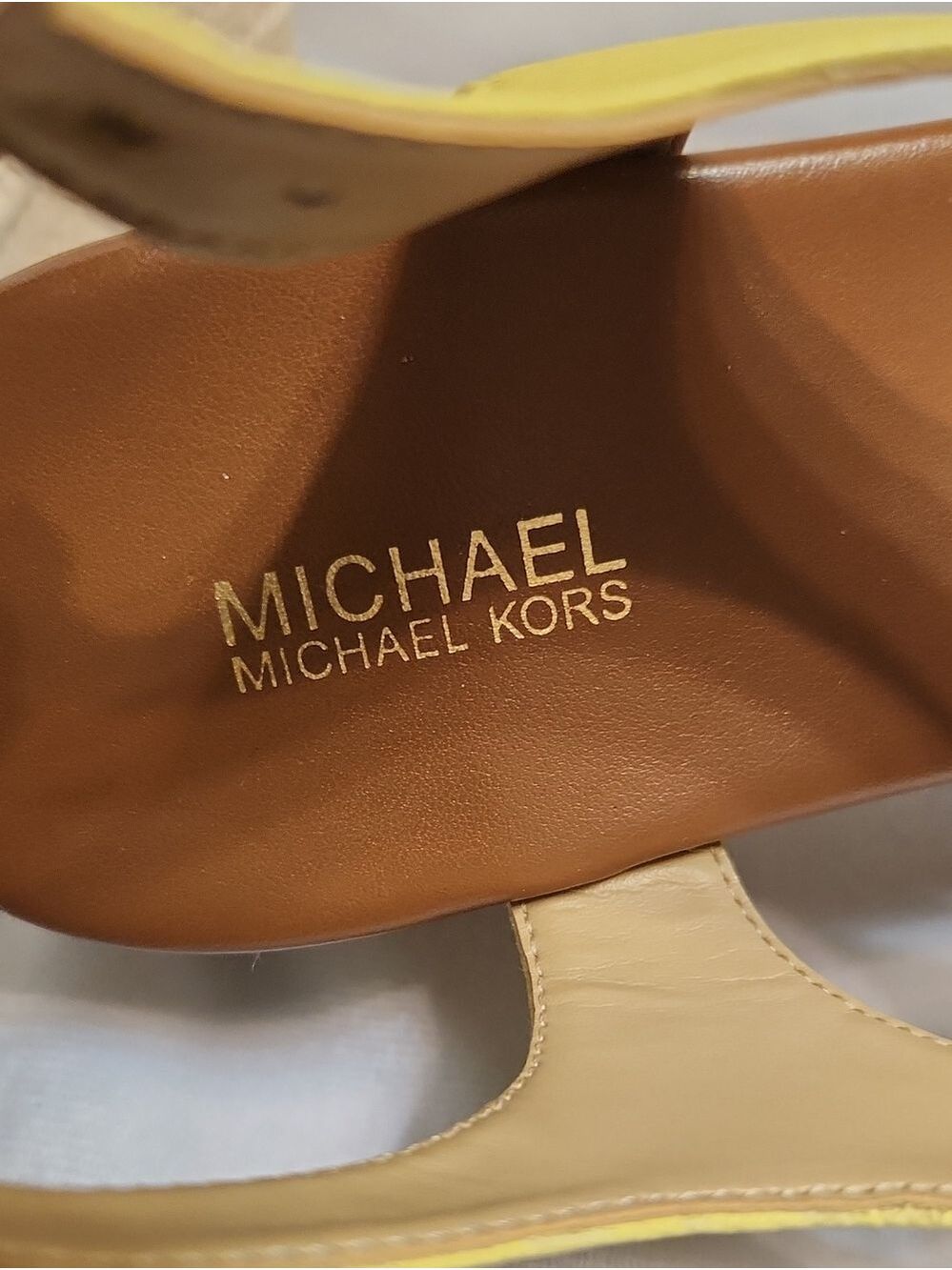Michael Kors Laney Yellow Leather Espadrille Wedge Thong Sandals (Size 7) - Picture 11 of 12